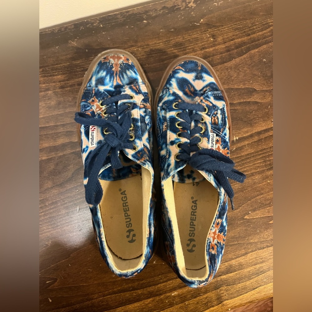 Blue and auburn crushed velvet supergas